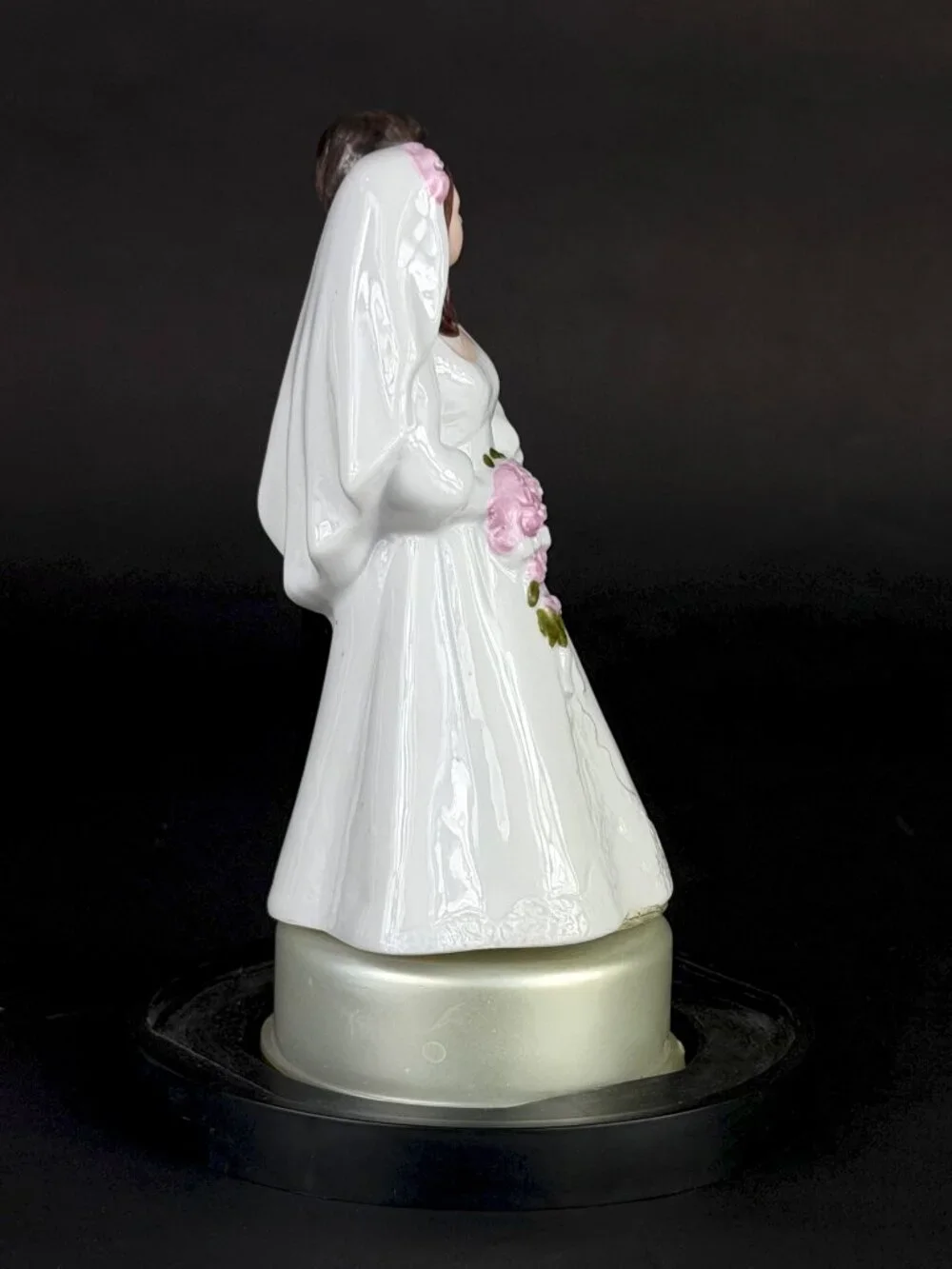 Vintage Porcelain Wedding Cake Topper in Protective Display Dome 1980s